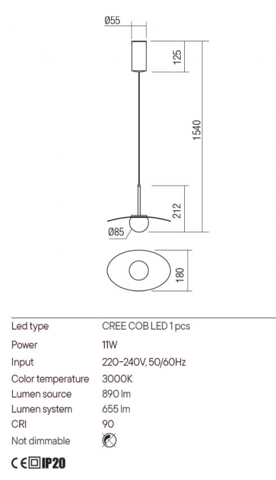 Lustra Redo Cody 01-3308 Metal Auriu mat LED 11W 3000K 655 lm  IP20 [2]