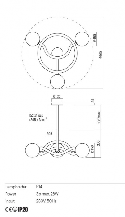 Lustra REDO CONFUSIO 01-3256 E14 3X28W    Metal Auriu Mat IP20 [2]