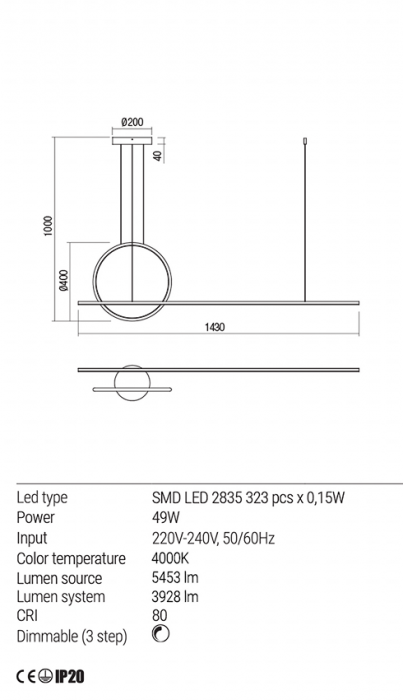 Lustra Redo Giotto LED Dimabila (3 step) alb mat 49W 3928 lumeni alb neutru 4000K 01-1847 [3]