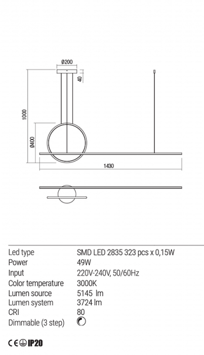 Lustra Redo Giotto LED Dimabila (3 step) alb mat 49W 5145/3724 lumeni alb cald 3000K 01-1734 [3]