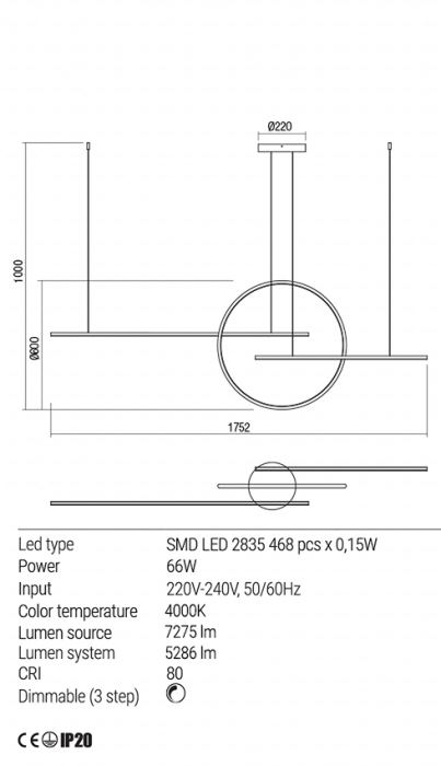Lustra Redo Giotto LED Dimabila (3 step) alb mat 66W 5286 lumeni alb neutru 4000K 01-1849 [3]
