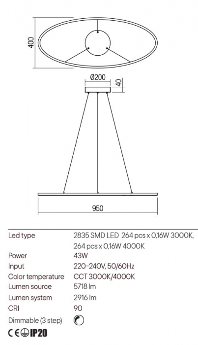 Lustra Redo Leo 01-3338 Metal/Aluminiu Bronz mat LED 43W 3000K, 4000K 2916 lm 3 Step Dimming IP20 [2]