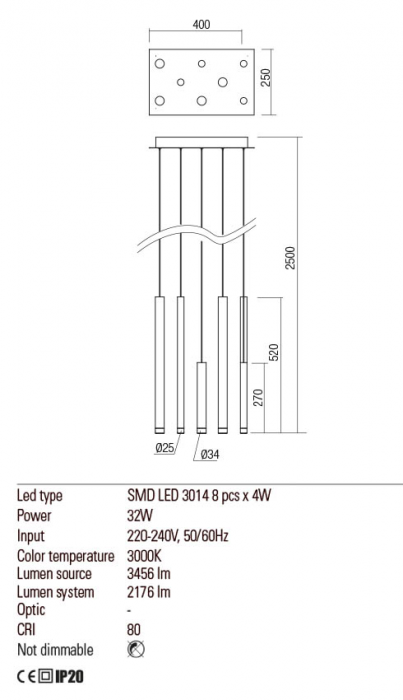 Lustra REDO Madison 01-2046 LED 32W h2500 Ø250 2176lm 3000K IP20 Nedimabil Auriu Mat [2]