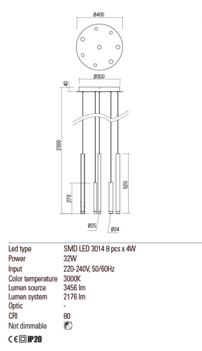 Lustra REDO Madison 01-2052 LED 32W h2500 Ø400 2176lm 3000K IP20 Nedimabil Negru [2]