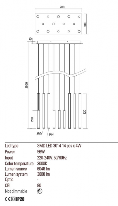 Lustra REDO Madison 01-2055 LED 56W h2500 3808lm 3000K IP20 Nedimabil Cupru mat [2]