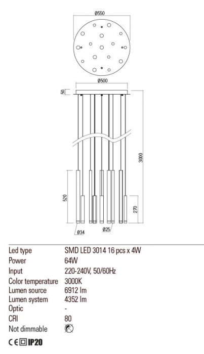 Lustra REDO Madison 01-2058 LED 64W h3000 Ø550 4352lm 3000K IP20 Nedimabil Auriu Mat [2]
