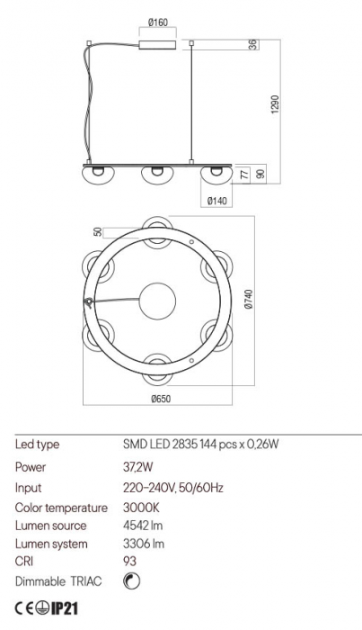 Lustra Redo Sinclair  01-3247 Metal Auriu mat LED 37.2W 3000K 3306 lm Dimabil Triac IP20 [2]