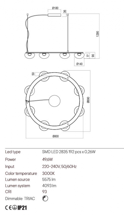 Lustra Redo Sinclair 01-3249 Metal Auriu mat LED 49.6W 3000K 4093 lm Dimabil Triac IP20 [2]