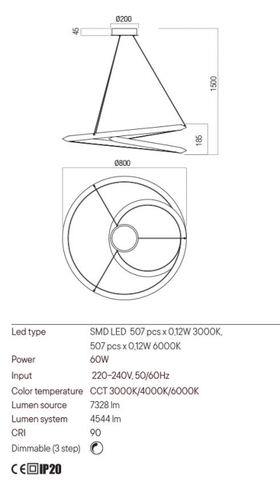 Lustra Redo Storm 01-3378 Metal/Aluminiu Negru mat LED 60W 3000K, 4000K, 6000K 4544 lm 3 Step Dimming IP20 [2]