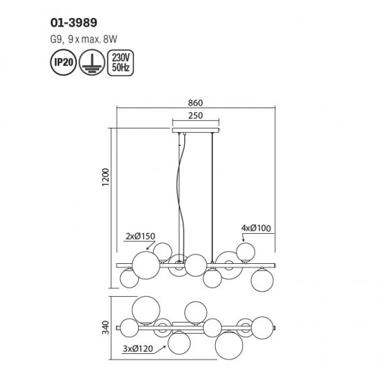 Lustra Smarter Astra, negru mat, fumuriu degrade, 9XG9, L.86 cm, 01-3989 [3]