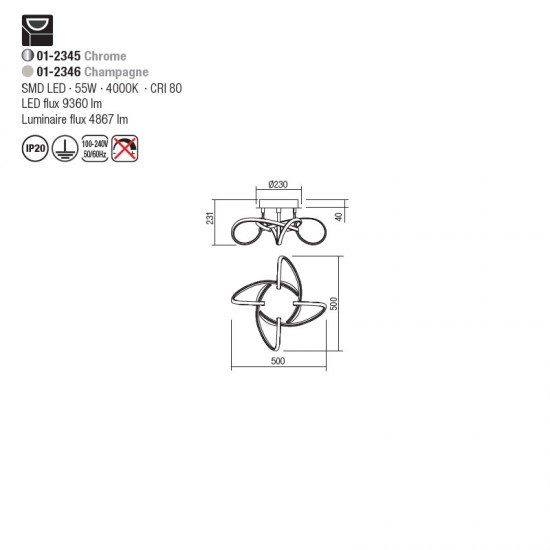 Lustra Smarter Cigno, champagne, LED, 55W, 4867 lumeni, alb neutru 4000K, 01-2346 [2]