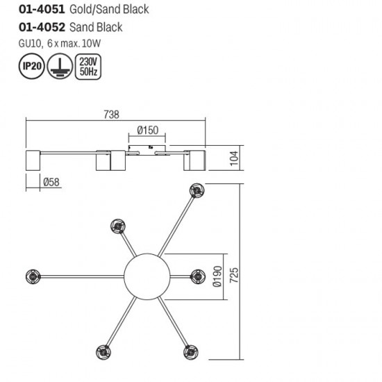 Lustra Smarter Noa, auriu mat, 6XGU10, L.74 cm, 01-4051 [3]