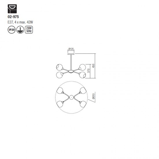 Lustra Smarter Pluri, bronz antic, sticla, 4XE27, 02-975 [2]