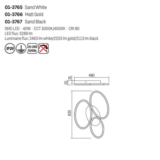 Lustra Smarter Ritmo, alb mat, LED CCT, 40W, 2463 lumeni, 3000K/4000K, L.63 cm, 01-3765 [2]