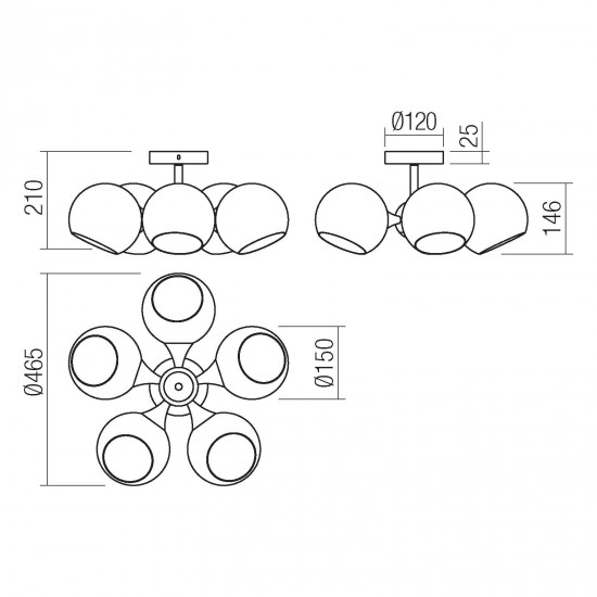 Lustra Smarter Satel, negru, sticla fumurie, 5XE14, D.47 cm, 01-2655 [2]