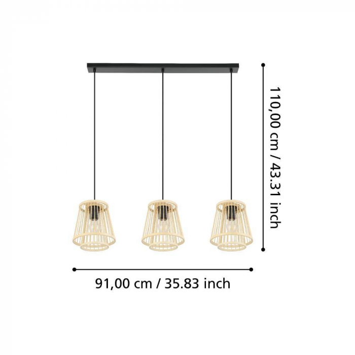 Lustra Vintage EGLO HYKEHAM 43853, E27 3X40W, Negru, Natur [3]
