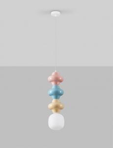 Pendul Nova Luce CLIO 9009118 Matt White Metal Base Pink, Blue & Yellow Ceramic & Acid Opal Glass E14 1x5W IP20 [1]