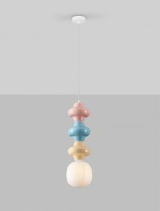 Pendul Nova Luce CLIO 9009118 Matt White Metal Base Pink, Blue & Yellow Ceramic & Acid Opal Glass E14 1x5W IP20 [2]