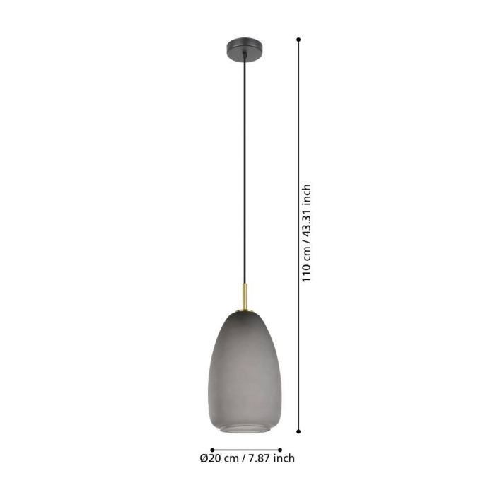Pendul EGLO Alobrase 900506 E27 1X40W 220-240V,50/60Hz H 1100mm x Ø200mm otel negru/alama periata sticla satinata gri mat IP20 [3]