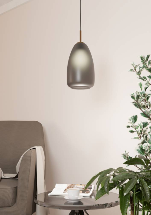 Pendul EGLO Alobrase 900506 E27 1X40W 220-240V,50/60Hz H 1100mm x Ø200mm otel negru/alama periata sticla satinata gri mat IP20 [4]