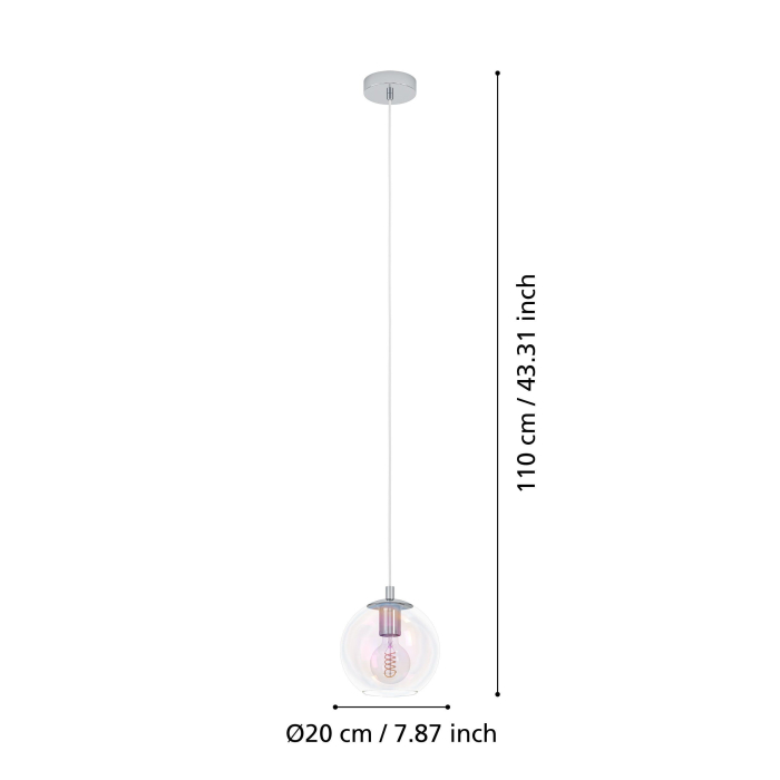 Pendul EGLO Ariscani 2 901918 E27 1X60W 220-240V,50/60Hz H 1100mm x Ø200mm otel crom sticla iridescent IP20 [4]
