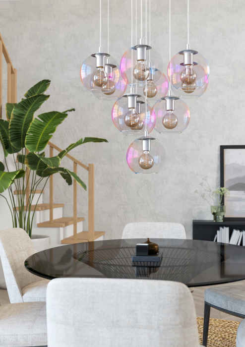 Pendul EGLO Ariscani 2 901922 E27 10X60W 220-240V,50/60Hz H 1100mm x Ø645mm otel crom sticla iridescent IP20 [2]