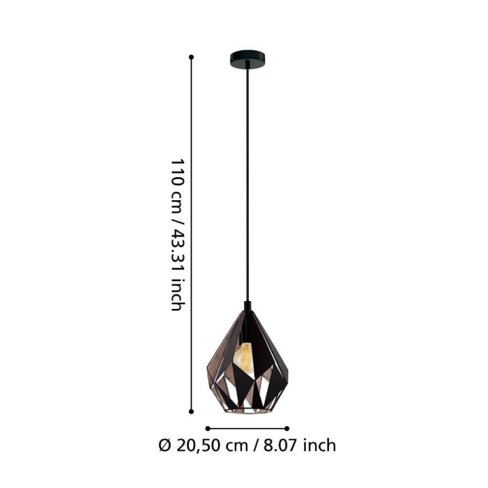 Pendul EGLO Carlton 1 49997 E27 1X60W 220-240V,50/60Hz H 1100mm x Ø205mm otel negru/cupru  IP20 [3]