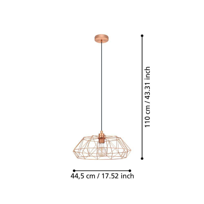 Pendul EGLO Carlton 2 49488 E27 1X60W 220-240V,50/60Hz H 1100mm x Ø455mm otel cupru  IP20 [2]