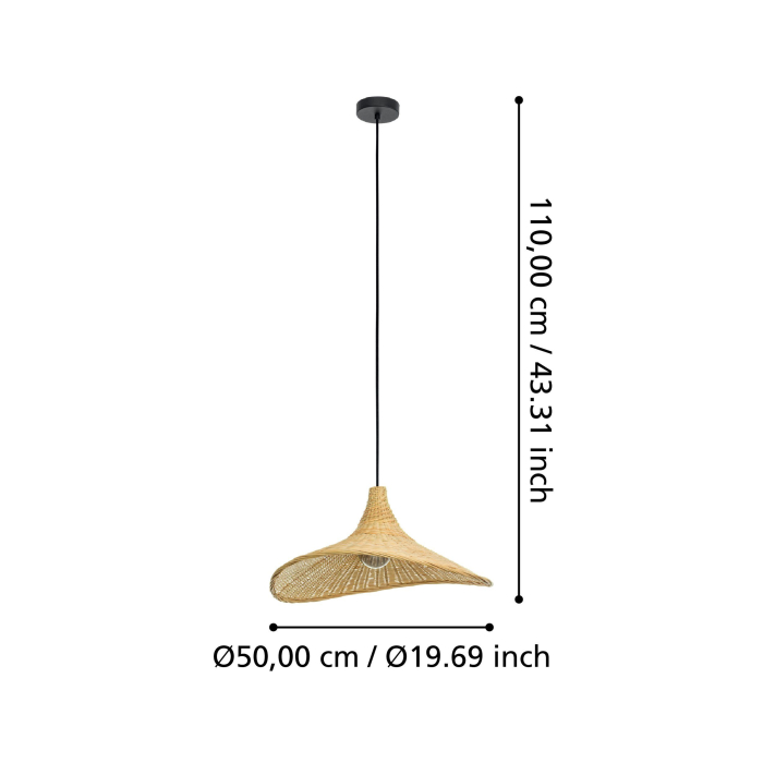 Pendul EGLO Haxey 43869 E27 1X40W 220-240V,50/60Hz H 1100mm x Ø500mm otel negru lemn natur IP20 [4]