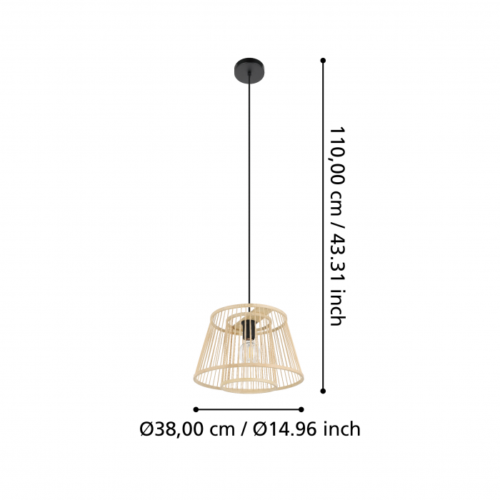Pendul EGLO Hykeham 43852 E27 1X40W 220-240V,50/60Hz H 1100mm x Ø380mm otel negru lemn natur IP20 [2]
