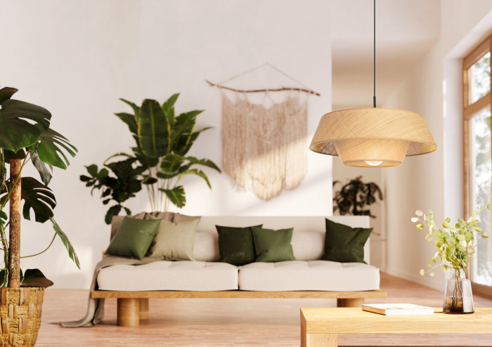 Pendul EGLO Marford 44096 E27 1X60W 220-240V,50/60Hz H 1100mm x Ø500mm otel negru fibra natur IP20 [5]