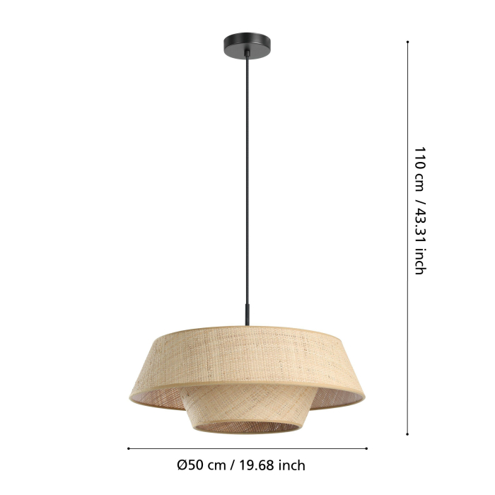 Pendul EGLO Marford 44096 E27 1X60W 220-240V,50/60Hz H 1100mm x Ø500mm otel negru fibra natur IP20 [4]