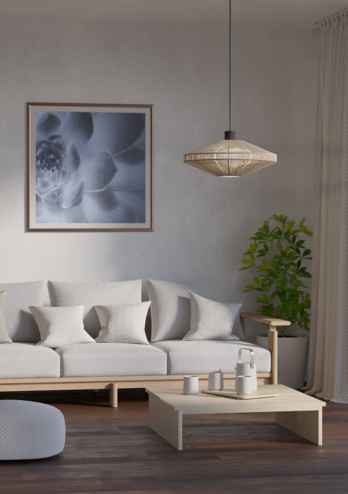 Pendul EGLO Midsumer 43999 E27 1X40W 220-240V,50/60Hz H 1100mm x Ø380mm otel negru tesatura crem IP20 [5]