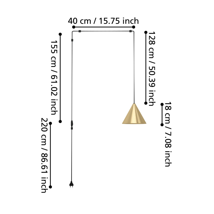 Pendul EGLO Narices 900975 E27 1X40W 220-240V,50/60Hz L 180mm x H 1420mm otel negru/alama periata  IP20 [6]