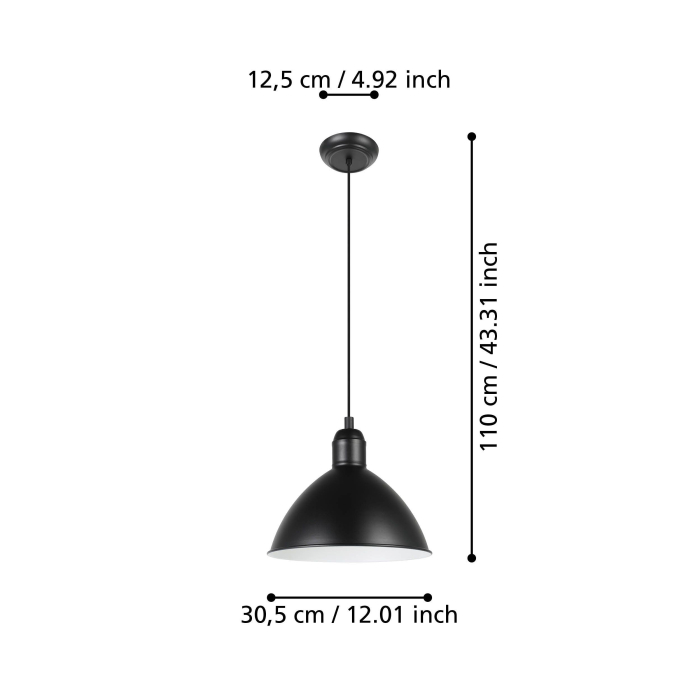Pendul EGLO Priddy 43878 E27 1X40W 220-240V,50/60Hz H 1100mm x Ø305mm otel negru/alb  IP20 [5]