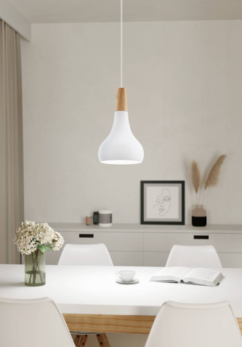 Pendul EGLO Sabinar 901177 E27 1X40W 220-240V,50/60Hz H 1100mm x Ø180mm otel alb lemn maro IP20 [2]