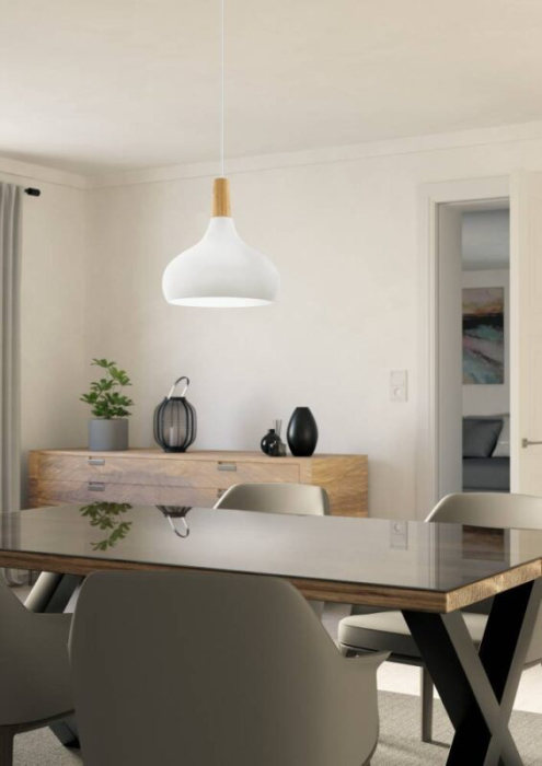 Pendul EGLO Sabinar 901178 E27 1X40W 220-240V,50/60Hz H 1100mm x Ø280mm otel alb lemn maro IP20 [2]