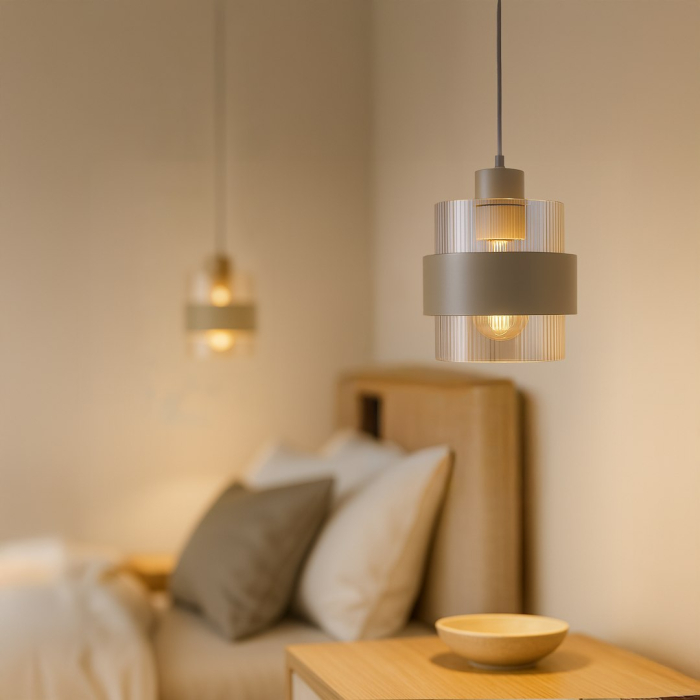 Pendul  Milagro Valentino E27 E27 max 15W   230V Beige Metal & Sticlă IP20 [2]