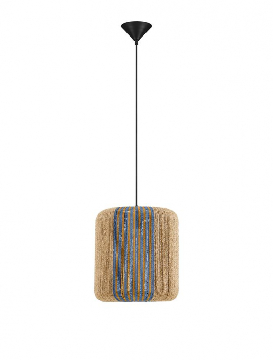 Pendul Nova Luce ABBY 9586604 Natural, Blue & Yellow Rope Sandy Black Steel Base E27 1x12W IP20 [1]