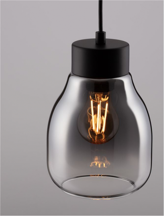 Pendul Nova Luce BLAKU 9009270 E27 1x12W    Gradient Smoke Glass & Black Metal   IP20 [6]