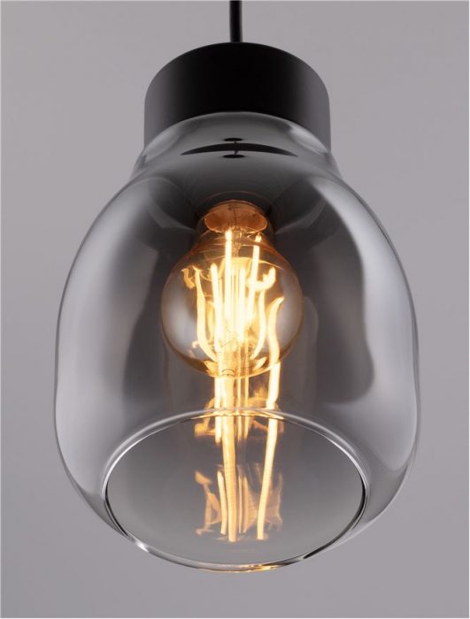 Pendul Nova Luce BLAKU 9009270 E27 1x12W    Gradient Smoke Glass & Black Metal   IP20 [7]