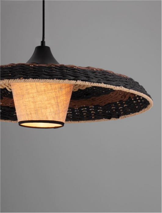 Pendul Nova Luce CAPA 9586519 E27 1x12W    Colourful Natural Rattan Black & BroW n Black Fabric W ire & Base   IP20 [4]