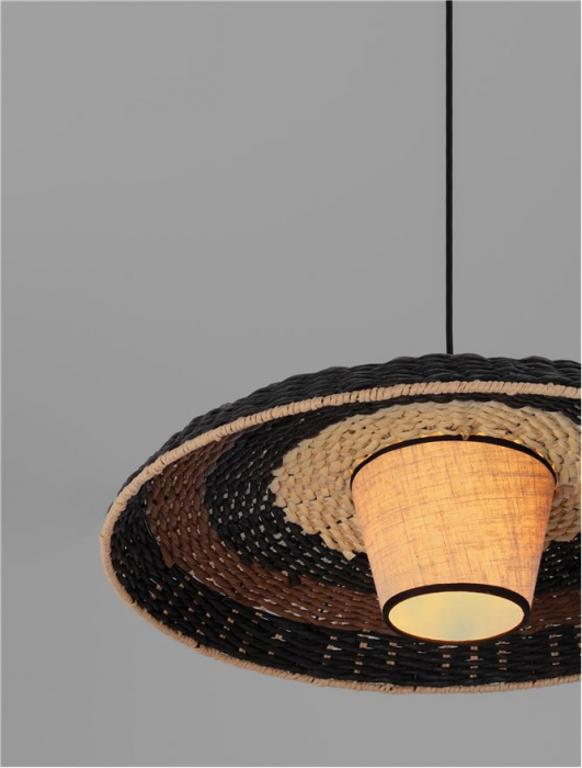 Pendul Nova Luce CAPA 9586519 E27 1x12W    Colourful Natural Rattan Black & BroW n Black Fabric W ire & Base   IP20 [6]