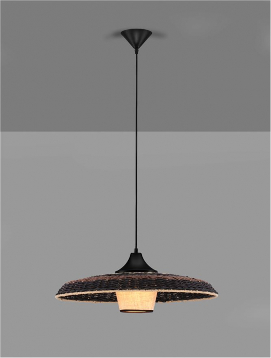 Pendul Nova Luce CAPA 9586519 E27 1x12W    Colourful Natural Rattan Black & BroW n Black Fabric W ire & Base   IP20 [3]