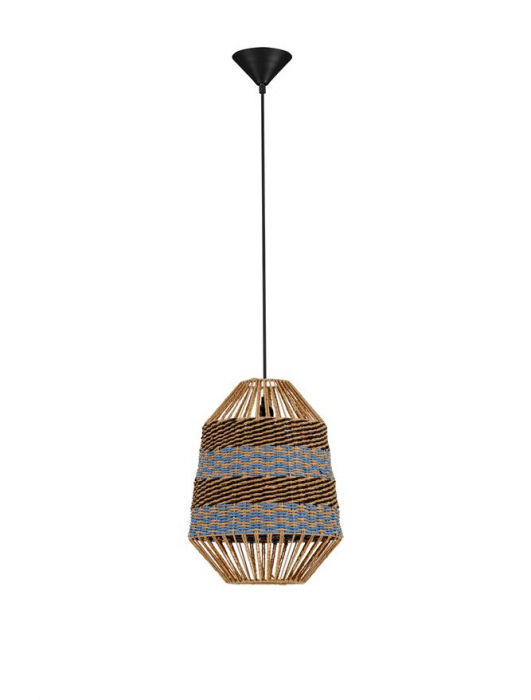 Pendul Nova Luce COPOS 9586609 Natural, Blue & Black Rope Sandy Black Steel Base E27 1x12W IP20 [1]
