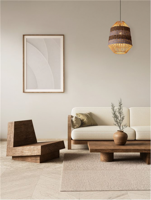 Pendul Nova Luce COPOS 9586609 Natural, Blue & Black Rope Sandy Black Steel Base E27 1x12W IP20 [2]