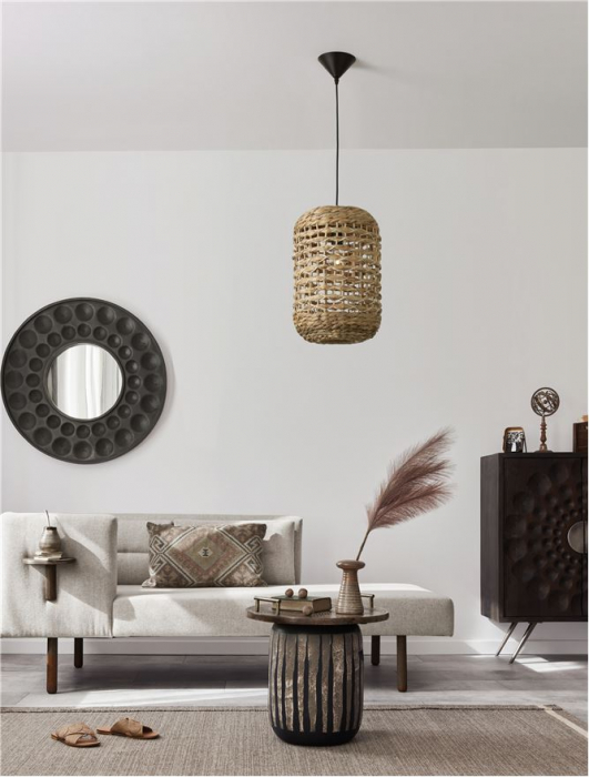 Pendul Nova Luce GRIFFIN E27 1x12W   Dried Water Hyacinth Black Fabric Wire & Base IP20 [2]