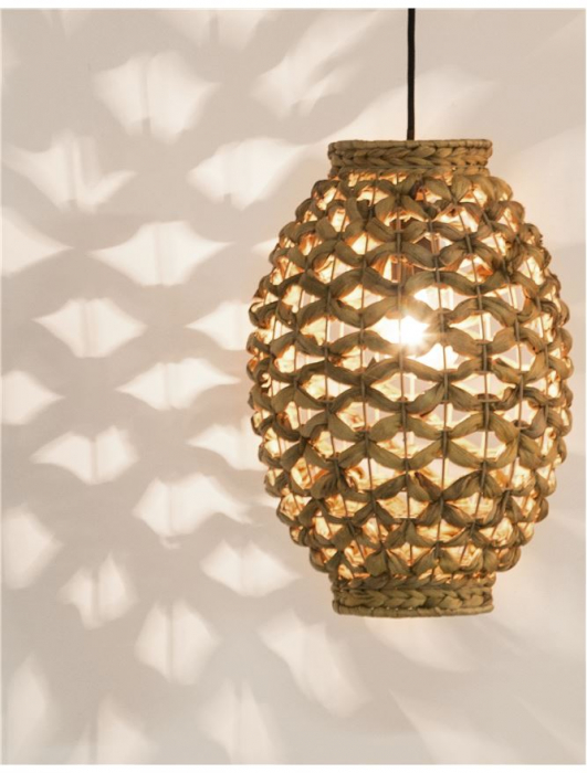Pendul Nova Luce GRIFFIN E27 1x12W   Dried Water Hyacinth Black Fabric Wire & Base IP20 [2]