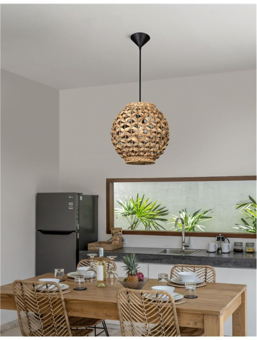 Pendul Nova Luce GRIFFIN E27 1x12W   Dried Water Hyacinth Black Fabric Wire & Base IP20 [2]