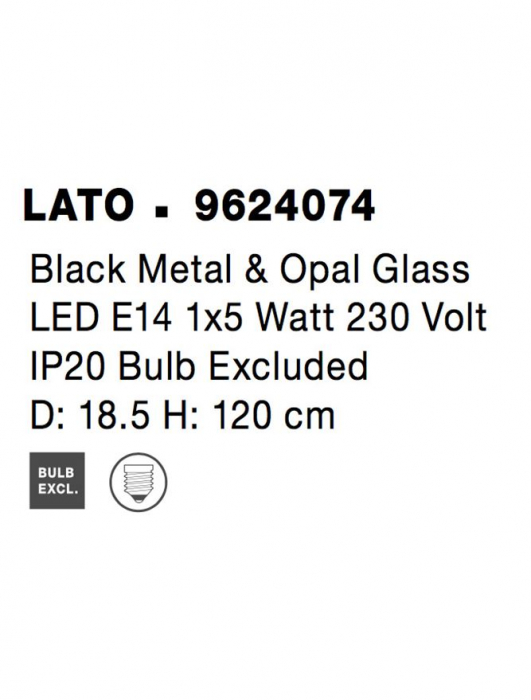 Pendul Nova Luce LATO E14 1x5W   Black Metal & Opal Glass IP20 [11]